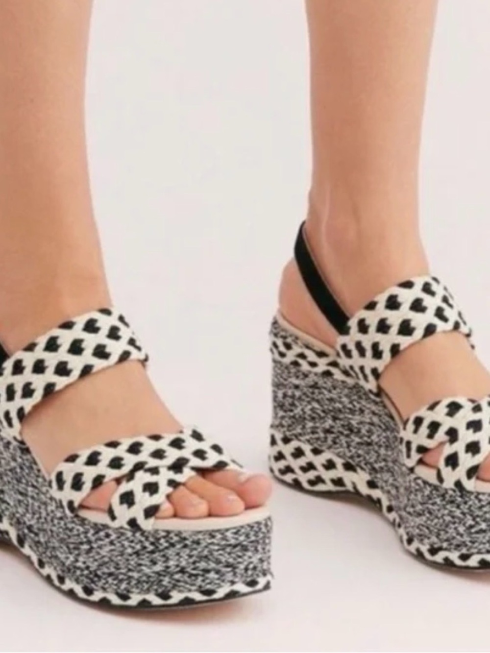 Free People Dolce Woven Platform Wedge Sandal Black White | Size 8.5 - Picture 2 of 7